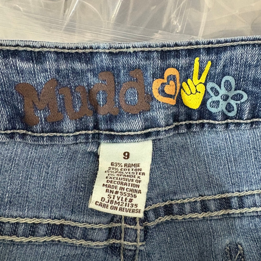 VTG Y2K Mudd Low Rise Micro Mini Denim Shorts Blue Acid Wash Embroidered Size 9 - Picture 7 of 8